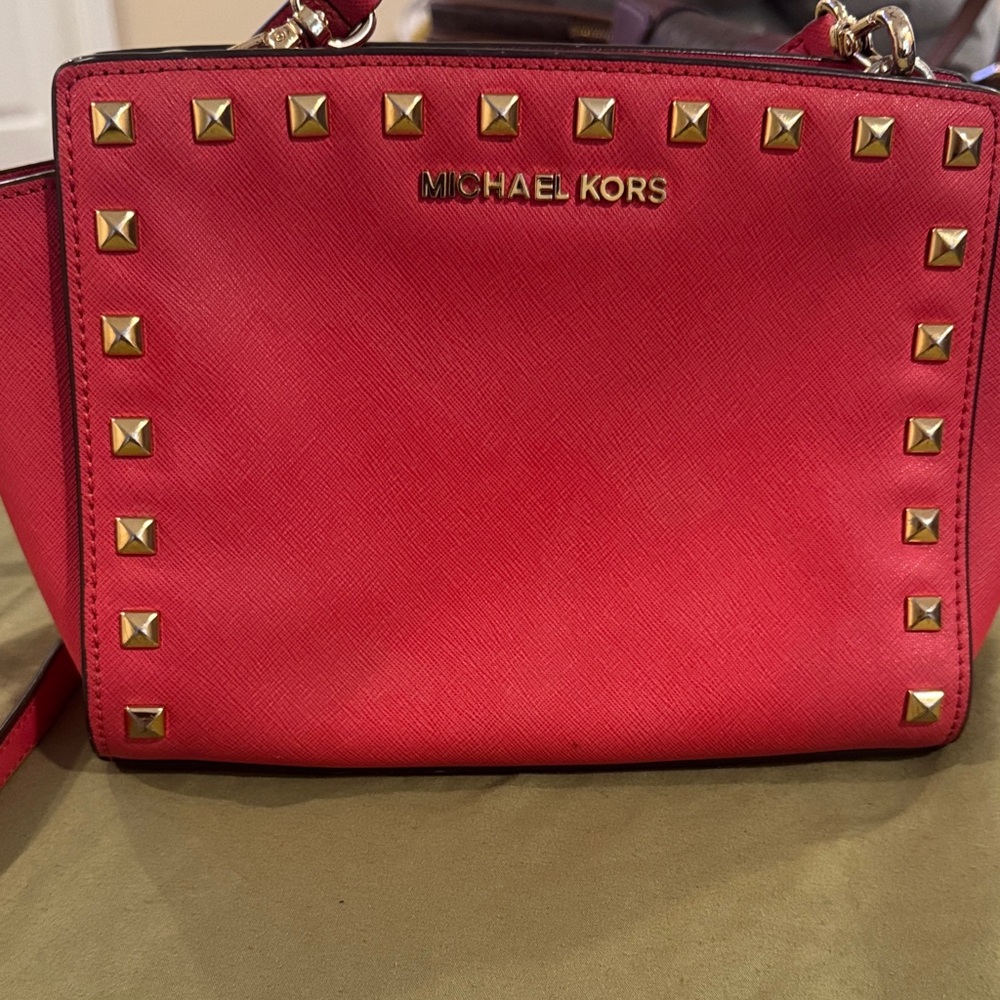 Michael Kors Red Crossbody Bag with Gold Studs